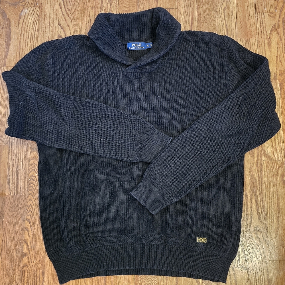 VINTAGE POLO RALPH LAUREN 100% Cotton Cowl Neck Sweater, Black, XL